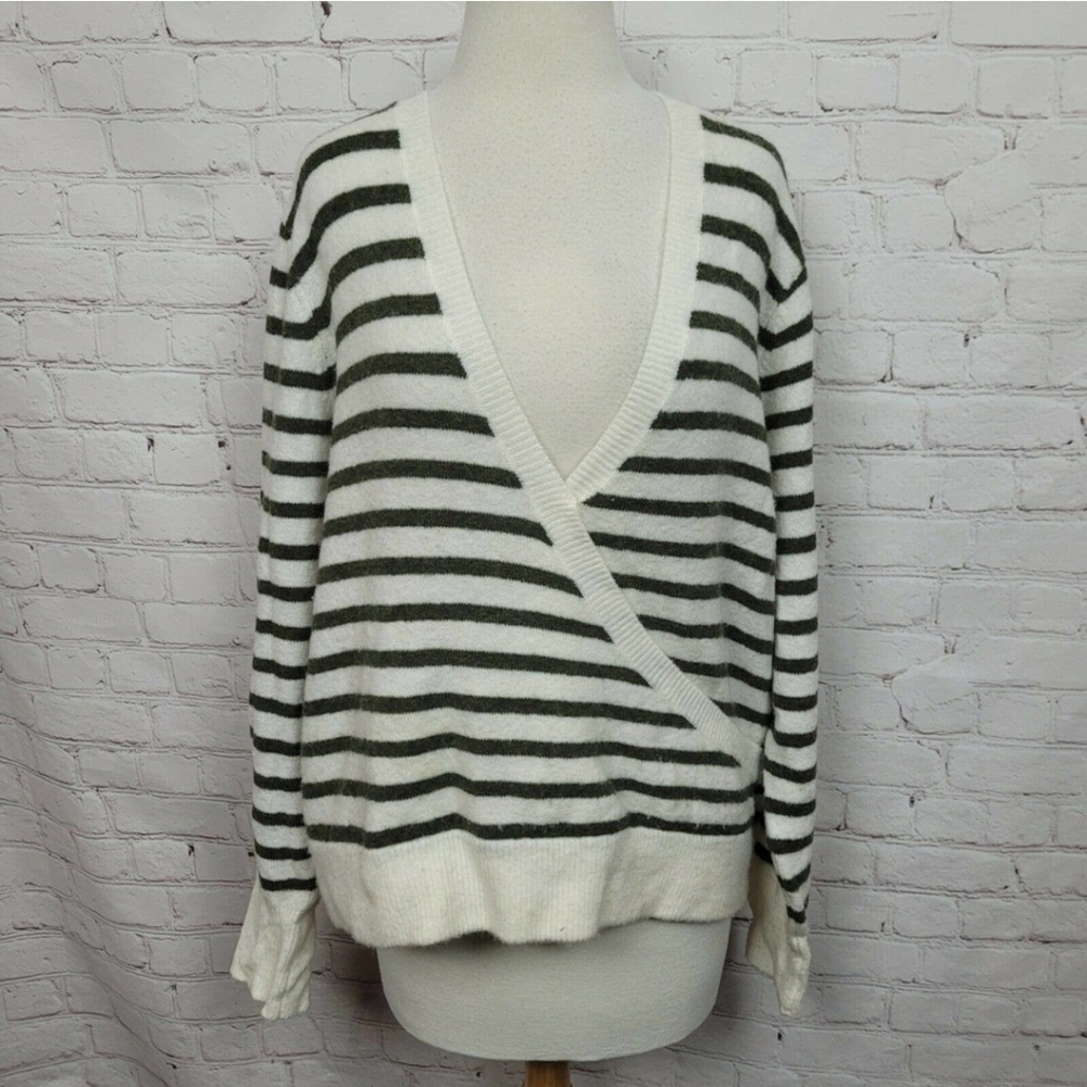 Madewell Womens V-neck Wrap-Front Sweater In Elthorne Stripe Size XL